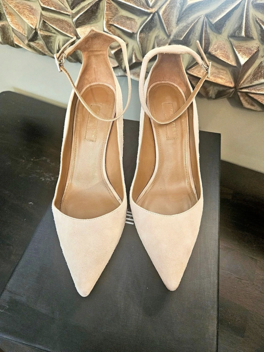 Aquazzura Pointed-Toe Ankle Strap Heels in Beige EU 36.5